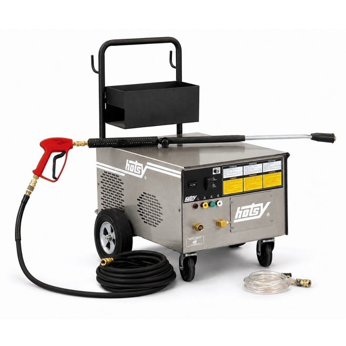 industrial cold water electric pressure washers.  Hotsy 1700 series (electric)
Up to 5.6 GPM | 3000 PSI.  On cart.

Electric Motor
Belt Drive Hotsy Pump
Stainless Steel Cabinet
Downstream Chemical Injection
Variable Pressure Wand
Optional Portability
7 Year Pump Warranty
1 Year Labor Warranty
CETA Performance Certified
ETL Safety Certified to UL-1776
